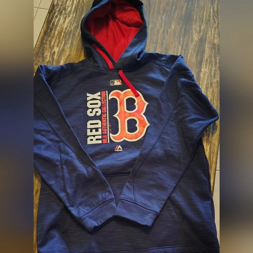 Majestic Blue and Red Pocket Pullover Hoodie with Boston Red Sox Logo Size M - Picture 1 of 7